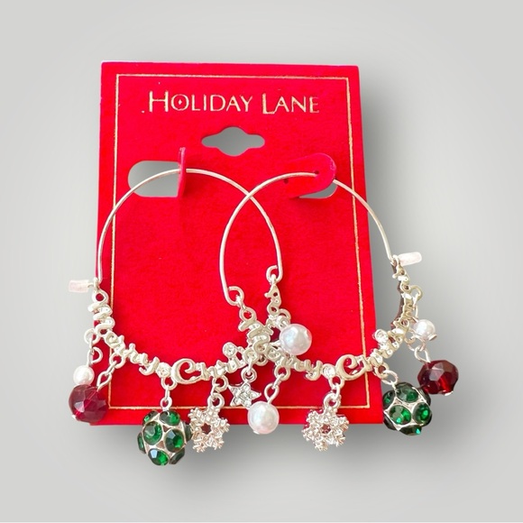 Hoop Earring Merry Christmas Holiday Lane Silver Tone Multicolor 1.5in X 2in New - Picture 4 of 5